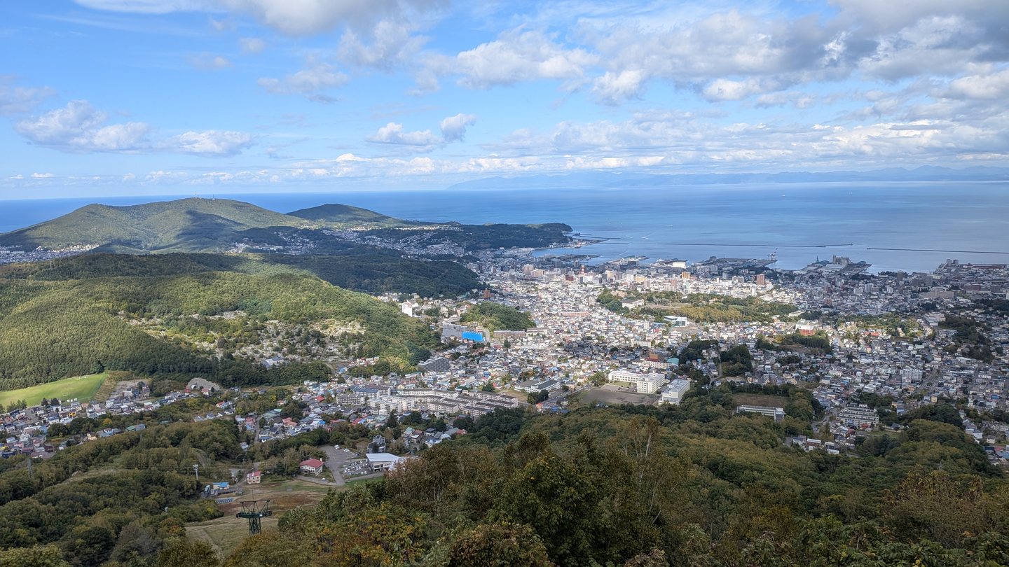 The harbor town of Otaru, Hokkaido, from Mount Tenguyama, with the sea beyond