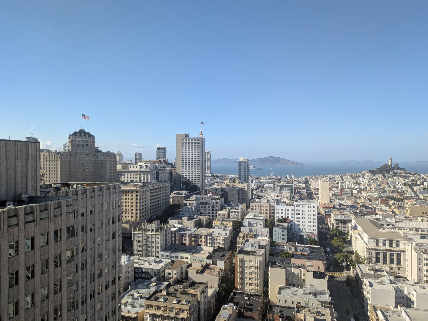 A view over downtown San Francisco and the bay from a high floor of the hotel